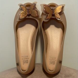 Mel by Melissa, gorgeous blush, pink flats with peep toe and butterfly details